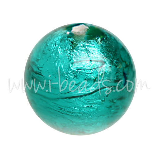 Achat Perle de Murano ronde emeraude et argent 12mm (1)