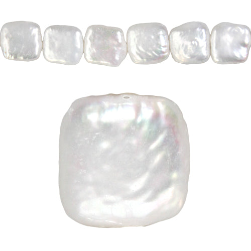 Perles d'eau douce carrées blanc irisé 9.5mm sur fil (1)