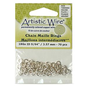 70 anneaux chaine maille Artistic Wire plaqué argent 18ga 9/64