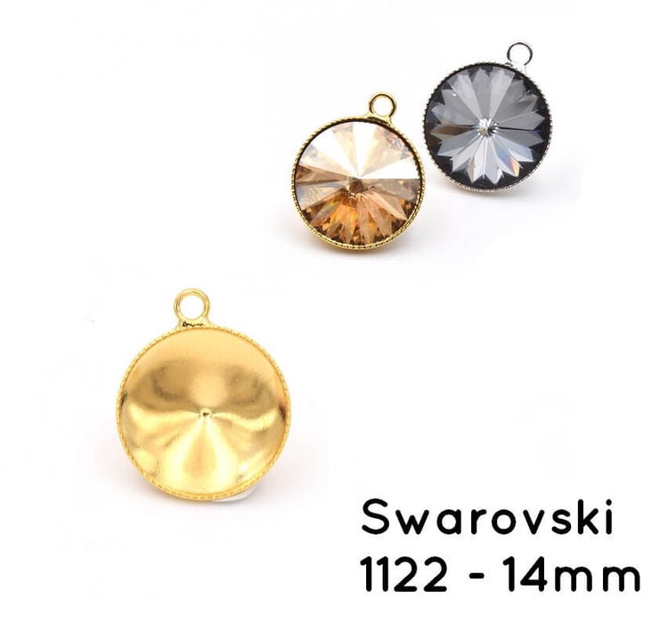 Serti à coller pendentif pour Swarovski 1122 14mm plaqué or (1)