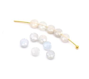 Achat Aigue Marine Perles rondes plates à facettes 4mm trou:0,7mm (10)