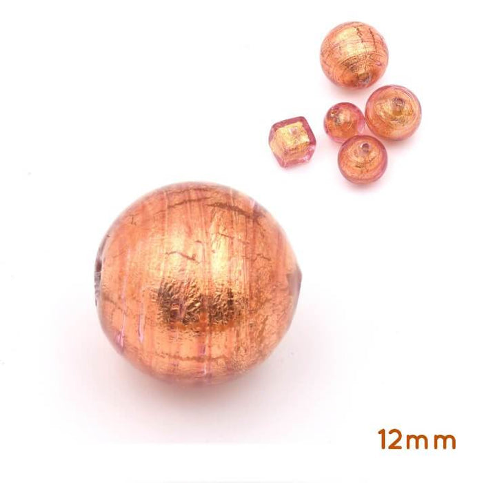 Perle de Murano ronde cuivre et or 12mm (1)