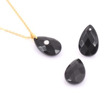 Achat Pendentif perle goutte Onyx noire facettes 10x16mm-0.9mm (1)