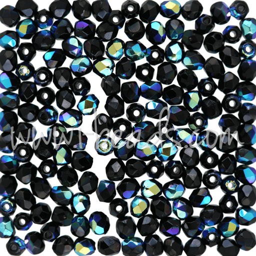 Achat Perles facettes de bohème jet ab 3mm (50)