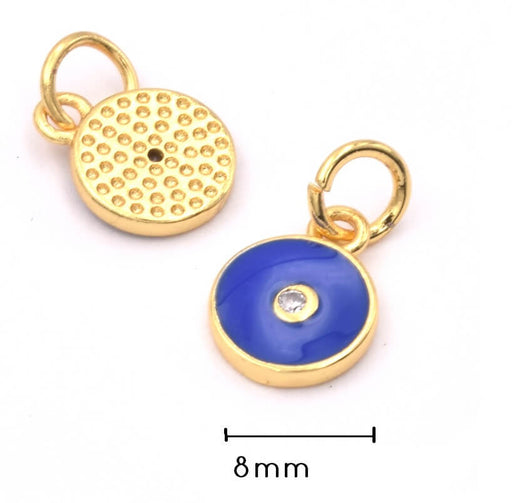 Achat Charm, pendentif breloque doré or fin qualité - zircon strass - émail BLEU 8 mm (1)