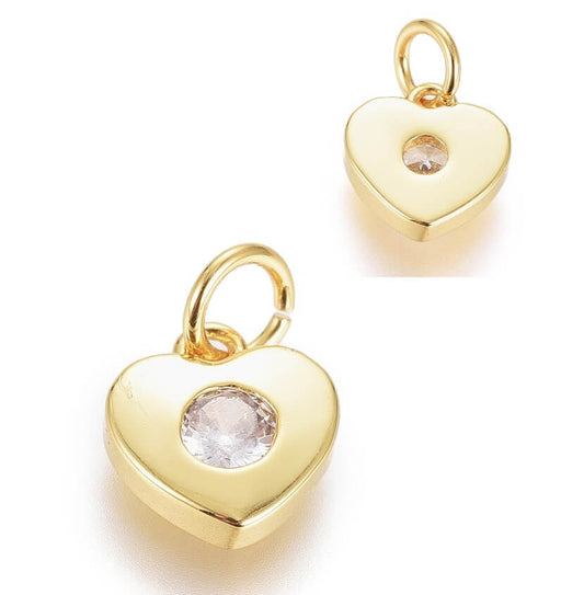 Achat Charm, pendentif en laiton doré or fin qualité -coeur avec zircon 7,5mm (1)