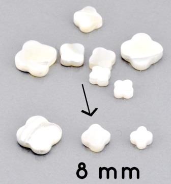 Perle en nacre blanche naturelle Trèfle 8mm, trou 0.8mm (5)