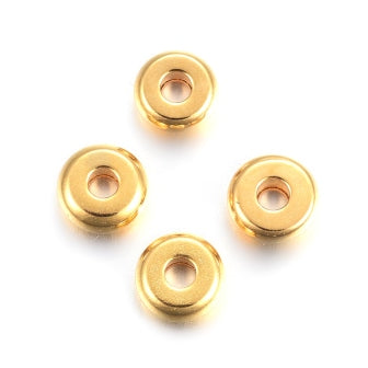 Séparateurs perles heishi en acier inoxydable doré OR, plat rond, 4mm, Trou: 1.2mm (10)