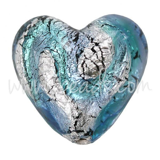 Achat Perle de Murano coeur bleu et argent 20mm (1)