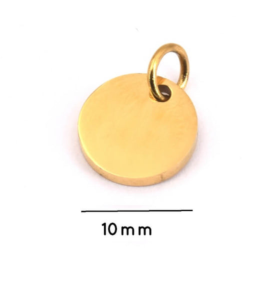 Achat Médaille breloque pendentif ronde plate Acier Inoxydable doré OR avec anneau 10mm (1)