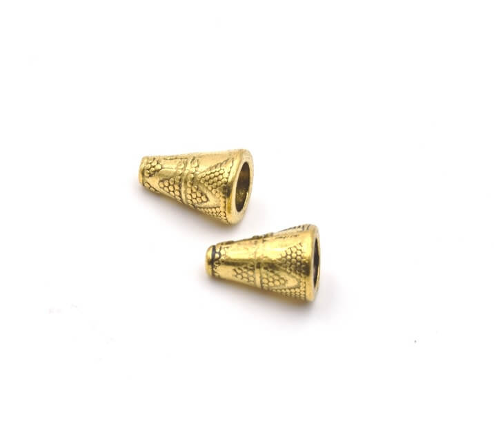 Cones avec motif métal doré or fin vieilli 12mm d-int: 5mm (2)