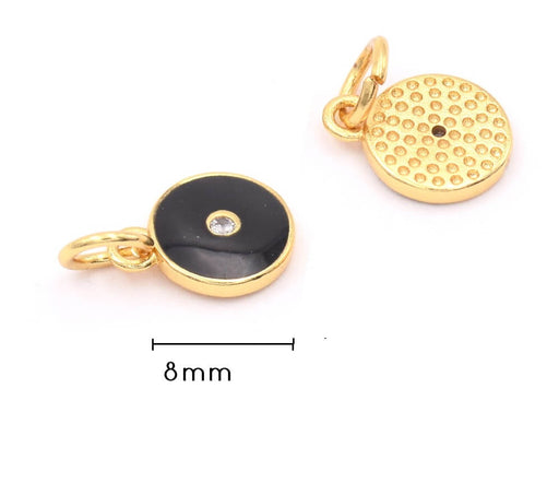 Achat Charm, pendentif breloque doré or fin qualité - zircon strass - émail NOIR 8 mm (1)