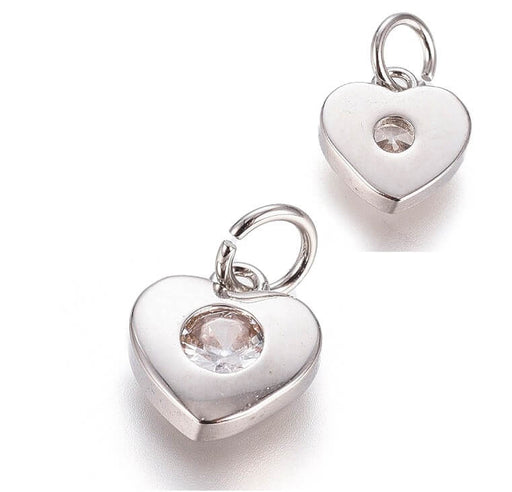 Achat Charm, pendentif en laiton plaqué platine-coeur avec zircon 7,5mm (1)