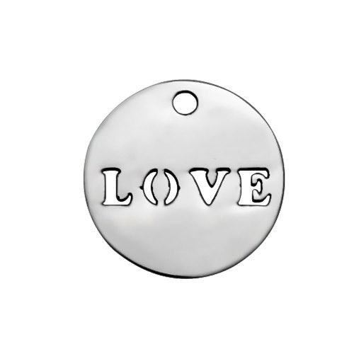 Médaille breloque pendentif LOVE Acier Inoxydable RHODIUM 12x1mm (1)