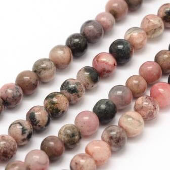 Perles rondes de pierres gemmes en Rhodonite naturelles -3mmx0,8- 120 / fil - 40cm (1 fil)