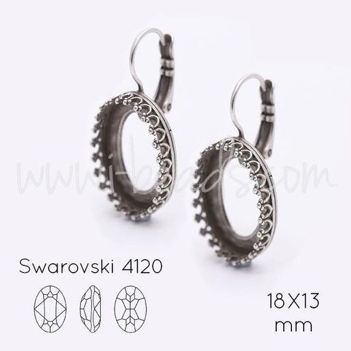 Serti boucle d'oreilles Vintage pour Swarovski 4120 18x13mm argenté vieilli (2)