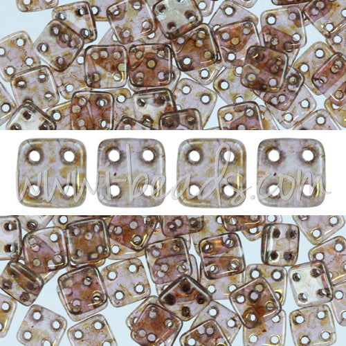 Achat Perles 4 trous CzechMates QuadraTile 6mm Luster Rose Gold Topaz (10g)