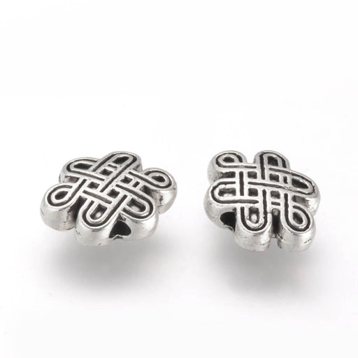 Achat Perles, noeuds chinois, métal, couleur Argent 7x10mm (2)