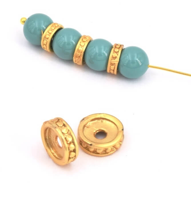 Perle rondelle séparateur, heishi Ethnique 7mm doré or fin18K mat - trou:2mm (2)