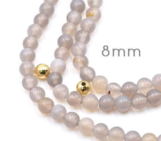 Perles rondes agate grise 8mm sur fil (1)