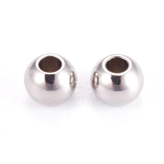 Perles rondes en acier inoxydable, couleur acier - trou 3x2mm 1,2mm (50)