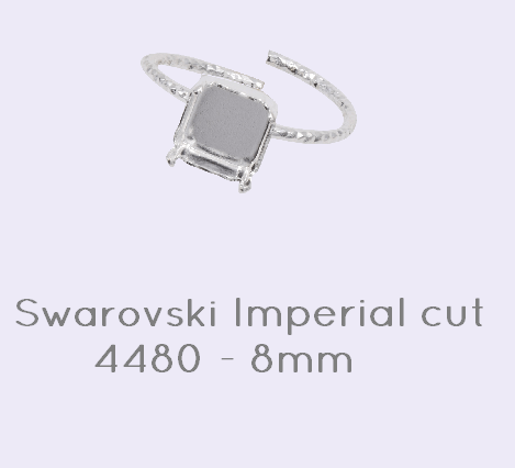 Bague à sertir pour Un crystal Swarovski imperial cut 4480 8mm Plaqué argent (1)