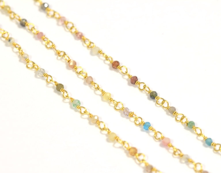 Chaine Rosaire vermeil et perles semi précieuses 2mm par 10 cm
