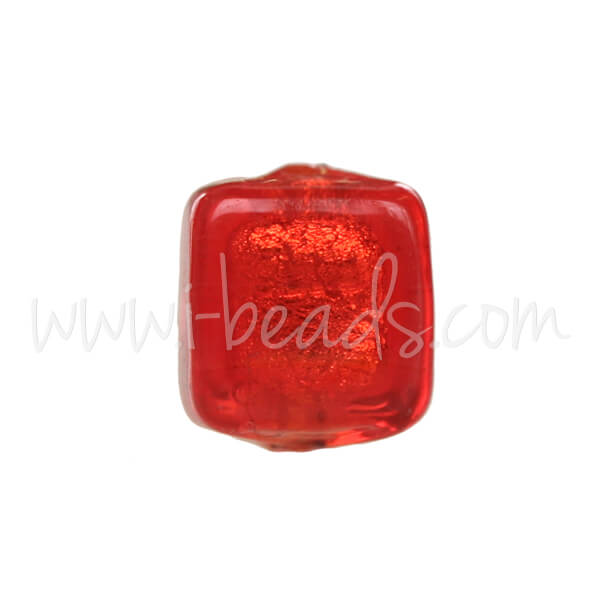 Perle de Murano cube rouge et or 6mm (1)
