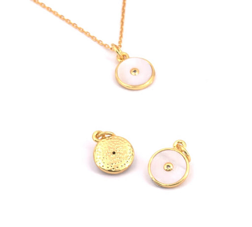 Pendentif breloque nacre et zircon doré or fin qualité 10mm - avec anneau (1)