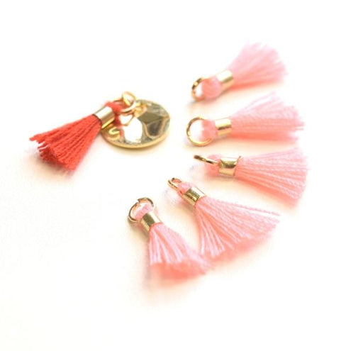 Mini pompons 15 mm avec aneau doré, Rose Pêche (5)