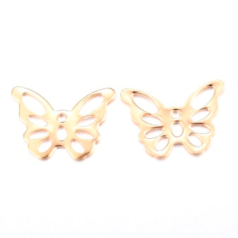 Breloques Papillon en acier inoxydable doré or, 10.5x15mm (2)