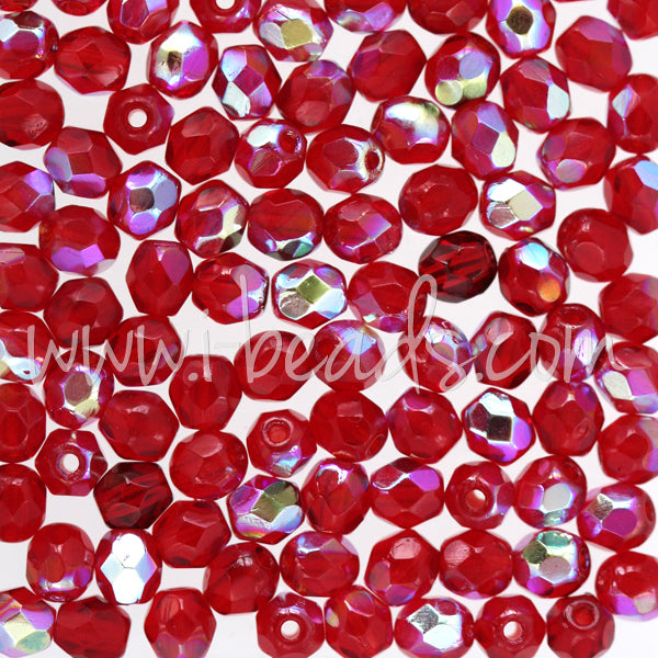 25 Perles Facettées De Bohème 6 Mm Ruby AB - Preciosa - Neuf - Fabriqué En France