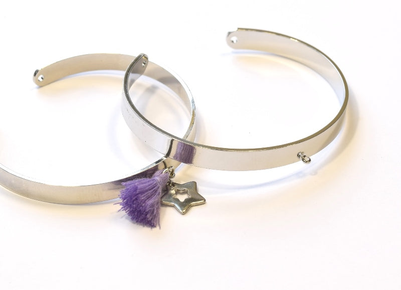 Bracelet jonc ouvert avec anneau 60 cm diametre ajustable. 6 mm de largeur (1)
