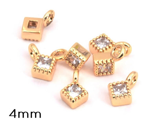 Achat Petit pendentif losange doré or fin qualité serti avec zirconium strass 4mm - trou:1.2mm (1)