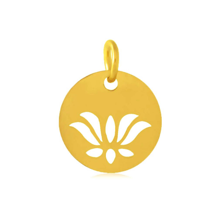 Médaille breloque pendentif motit lotus Acier Inoxydable doré OR 11,5mm (1)