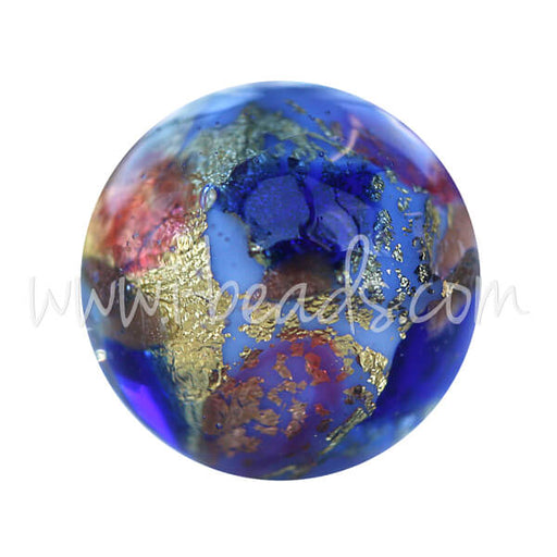 Achat Perle de Murano ronde multicolore bleu et or 12mm (1)