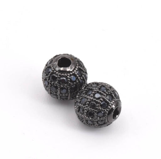 Achat Perle ronde sertis de zircons noir Laiton plaqué gun metal 8x1.5mm (1)