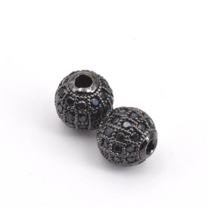 Perle ronde sertis de zircons noir Laiton plaqué gun metal 8x1.5mm (1)