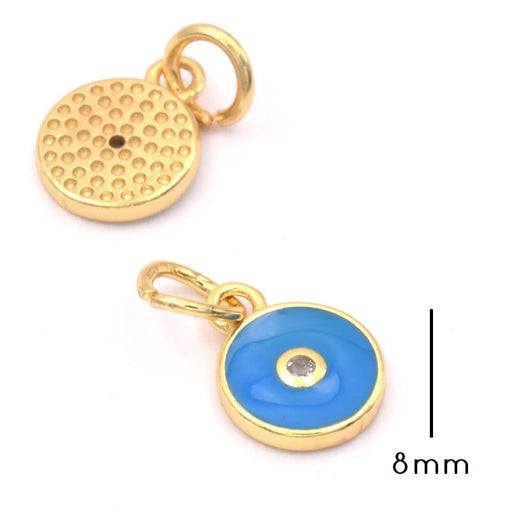 Charm, pendentif breloque doré or fin qualité - zircon strass - émail TURQUOISE 8 mm (1)