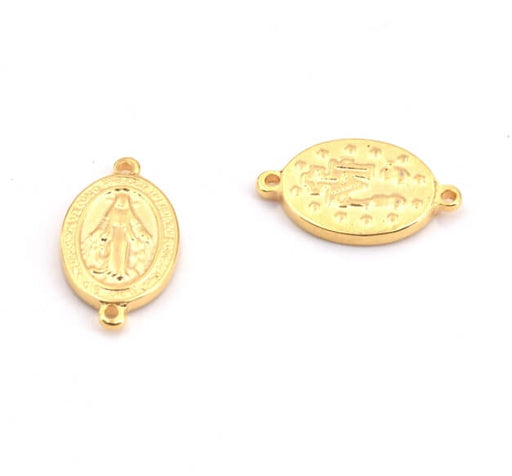 Achat Médaille en acier inoxydable, médaille miraculeuse ovale avec la Vierge doré Connecteur lien11mm (1)