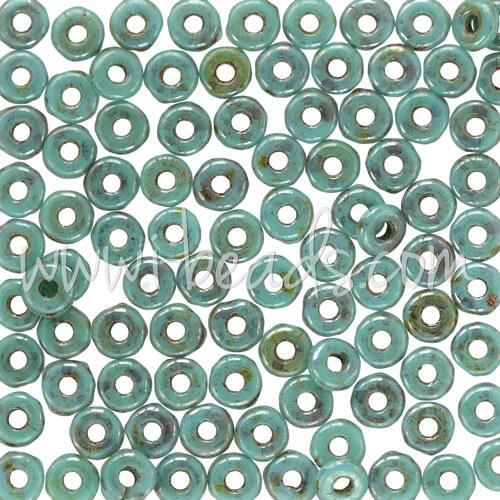 Achat O beads 1x3.8mm turquoise bronze picasso (5g)