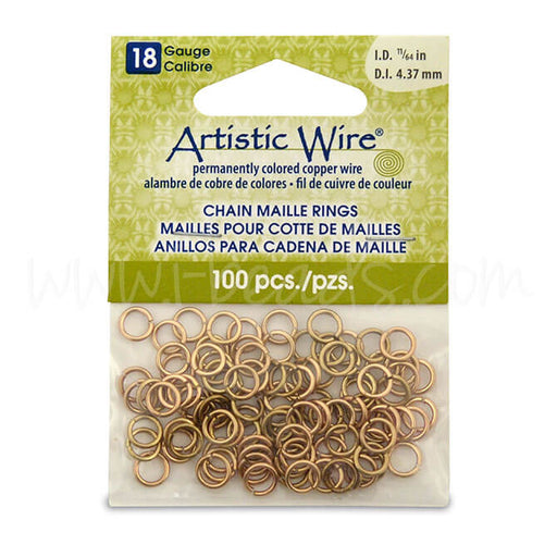 Beadalon 100 anneaux chaine maille fil artistique non terni laiton plaqué 18ga 11/64