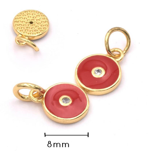 Achat Charm, pendentif breloque doré or fin qualité - zircon strass - émail ROUGE 8 mm (1)