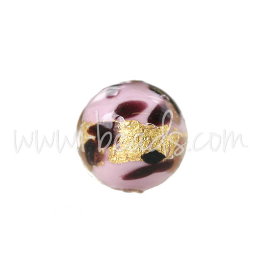 Achat Perle de Murano ronde léopard rose 6mm (1)