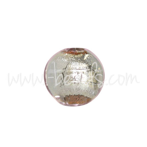 Achat Perle de Murano ronde cristal rose clair et argent 6mm (1)