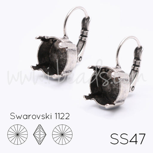 Serti dormeuses pour Swarovski 1122 rivoli SS47 argenté vieilli (2)