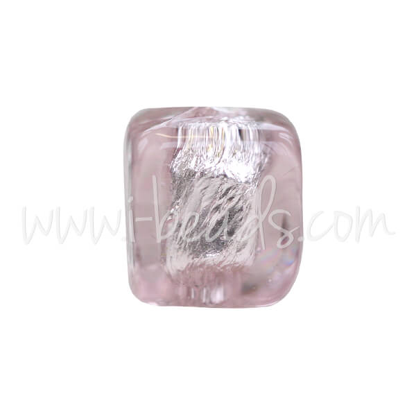 Perle de Murano cube améthyste et argent 6mm (1)