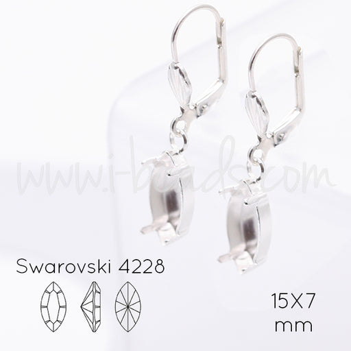 Achat Serti boucle d&#39;oreilles pour Swarovski 4228 navette 15x7mm argenté (2)