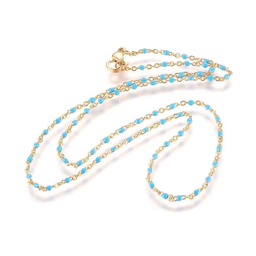 Achat Collier chaine Acier doré OR 45cm - 2x1.5x0.2mm et émail BLEU 45cm (1)