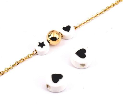 Achat Perles Porcelaine Rondes Avec Coeur Noir 8mm, Trou 2mm (2)